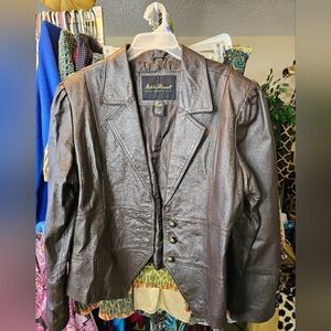 NEW ASHLEY STEWART CHOCOLATE BROWN GENUINE LEATHER TAILORED JACKET SIZE 1XL/2XL